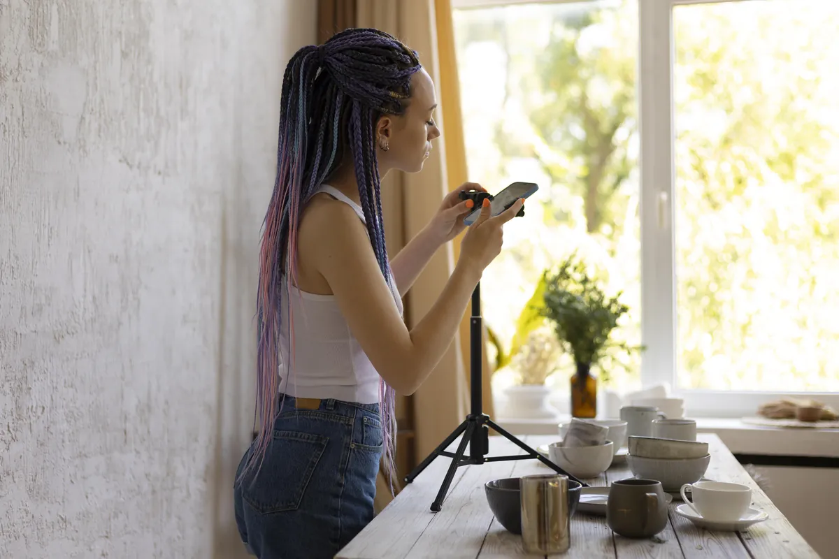 Business owner photographing products for Instagram content