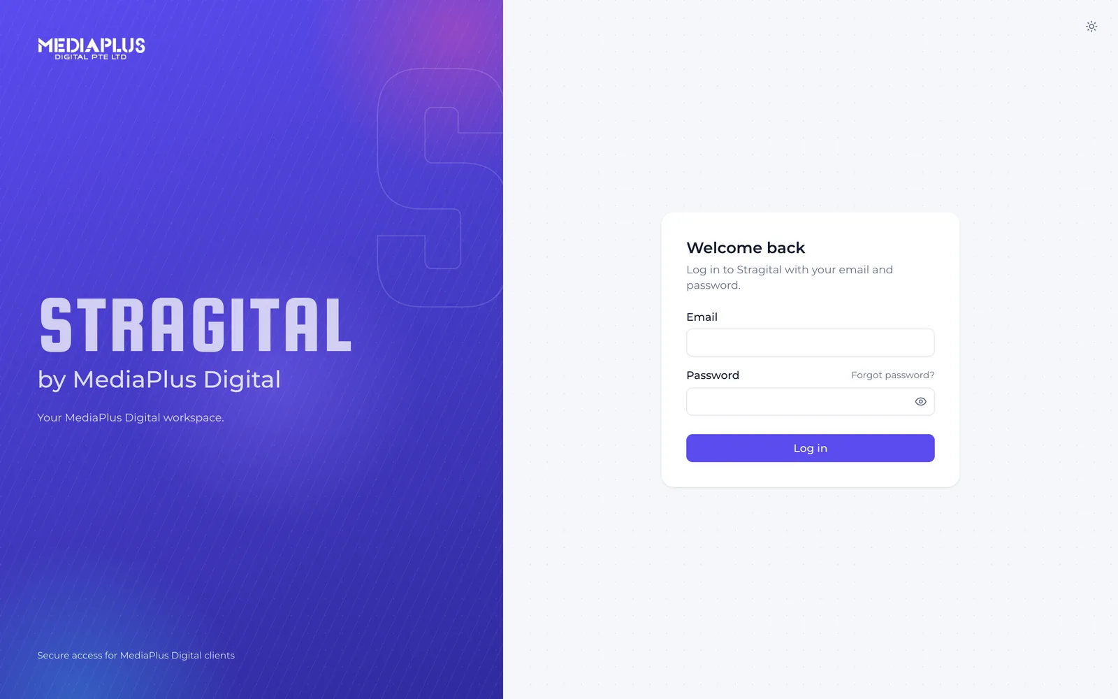 Stragital client portal login screen